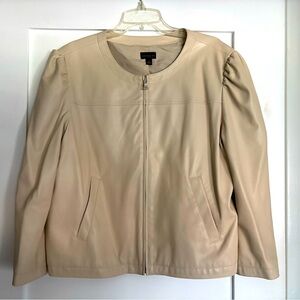 Ann Taylor Factory cream leather look zip up jacket size XL